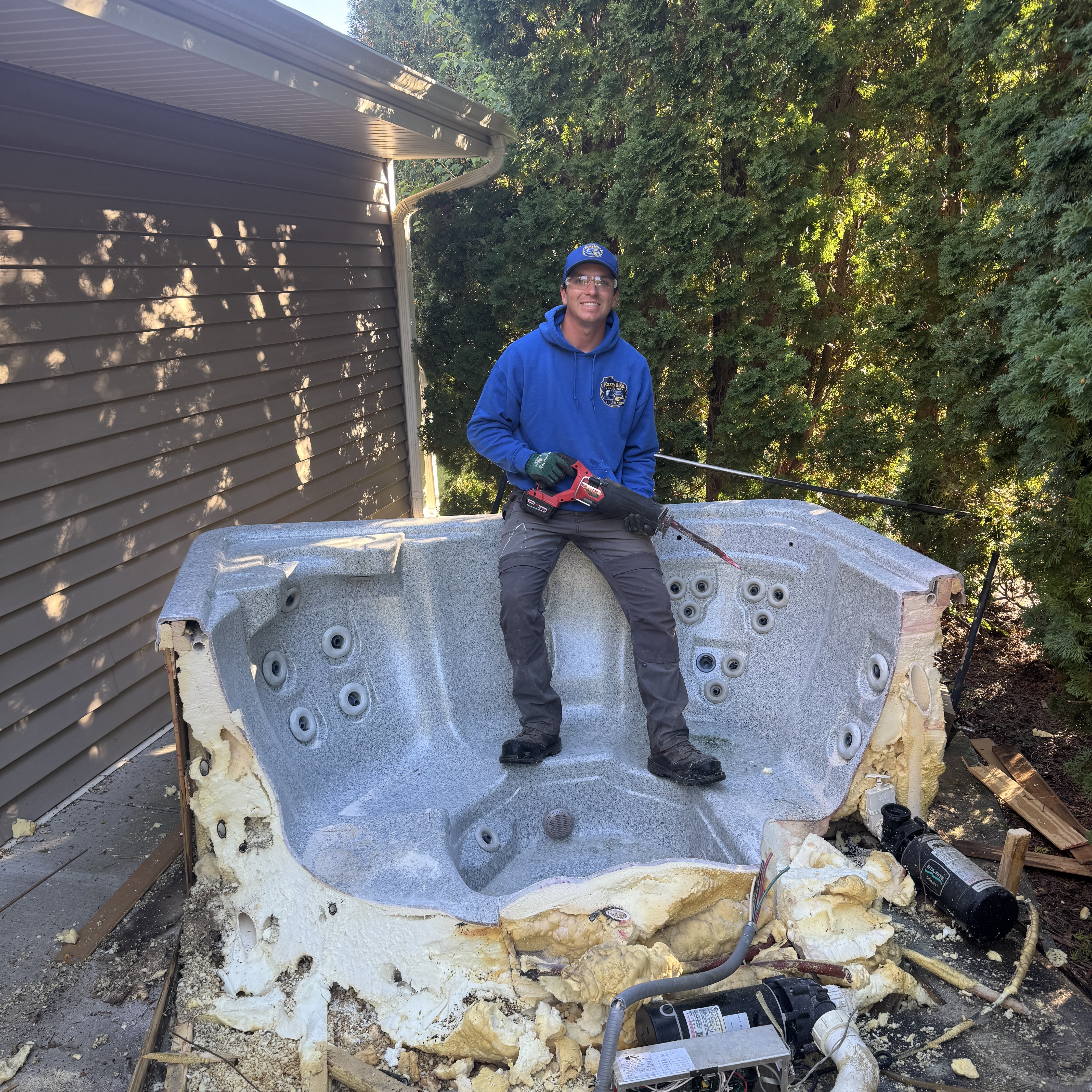 Cutting up and removing an old hot tub in Southeast Wisconsin